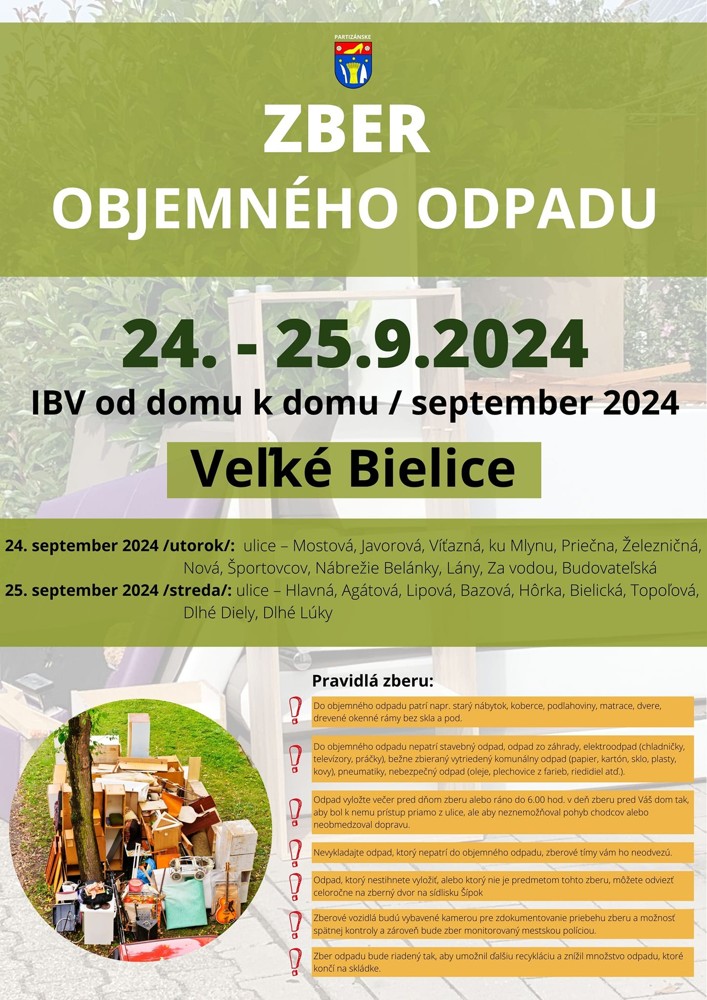 Zber objemného odpadu- IBV Veľké Bielice @ ms. časť Veľké Bielice