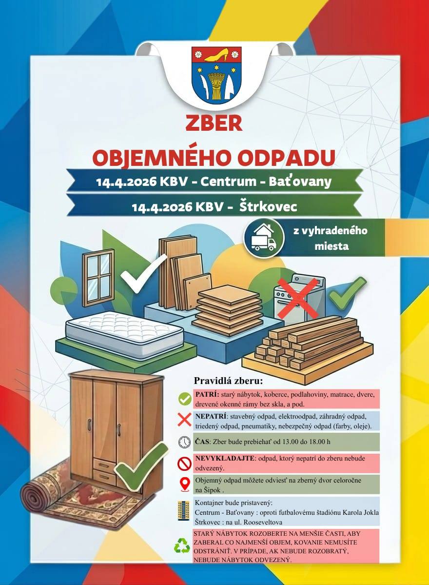 Zber objemného odpadu - Centrum-Baťovany a Štrkovec @ ms. časť Centrum-Baťovany